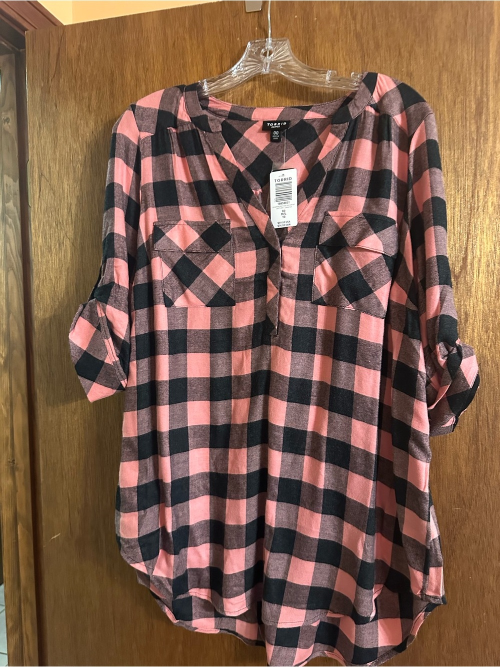 torrid Pink and Black Buffalo Check Button-Up Tunic